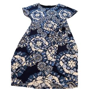Robbie‎ Bee Blue White Floral Print Short Sleeve Knee Length Dress Women's M